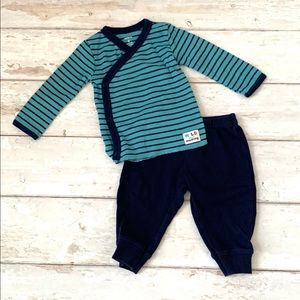 Carters 6m Baby Boy Outfit Kimono Top Long Sleeve Shirt Navy Blue Pants Joggers